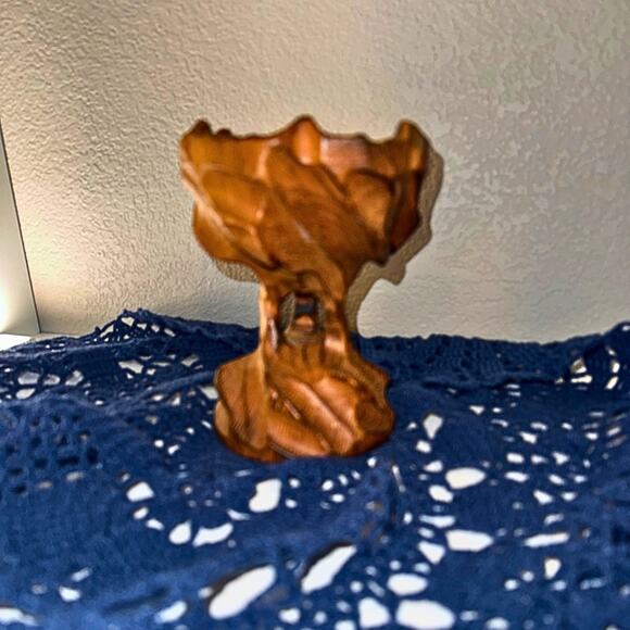 Hand-Carved Wood Pedestal Bowl – Rustic Sculptural Wooden Dish (6.25” Wide) - Picture 1 of 10